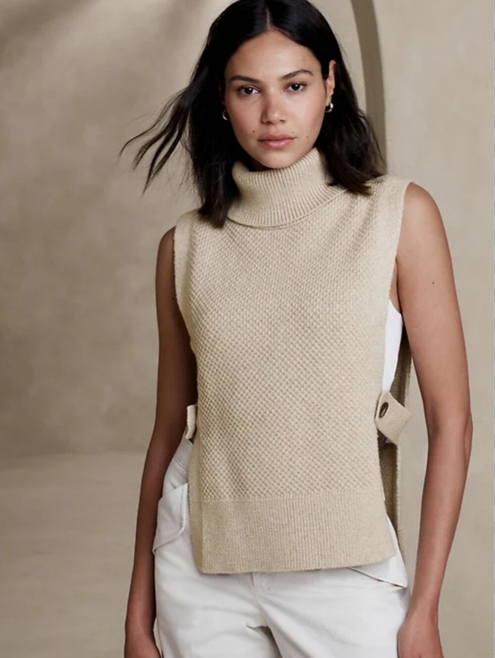 Banana Republic Llama Hair Heather Long Turtleneck Sweater Vest Medium